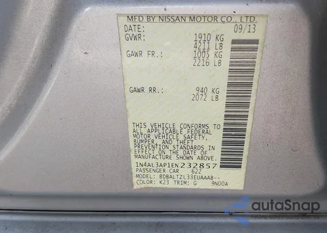 2014 Nissan Altima 2.5 Sv z USA, uszkodzony, nr VIN 1N4AL3AP1EN232857